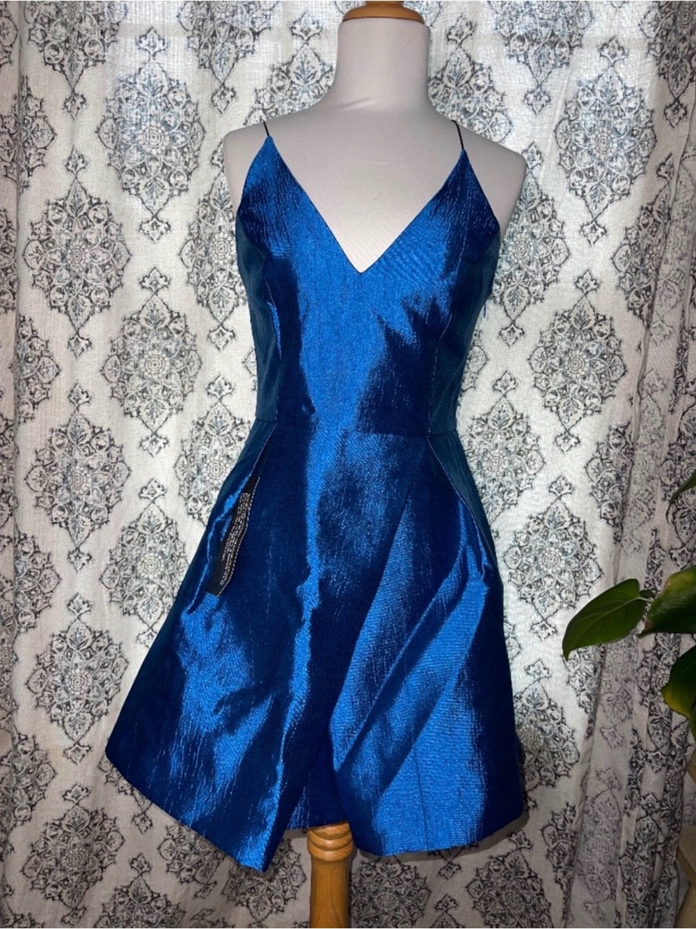 Topshop Royal Blue Satin V-Neck Formal Mini Dress
